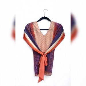 MultiPatterned Snake Poncho Wrap Blouse 100% Silk